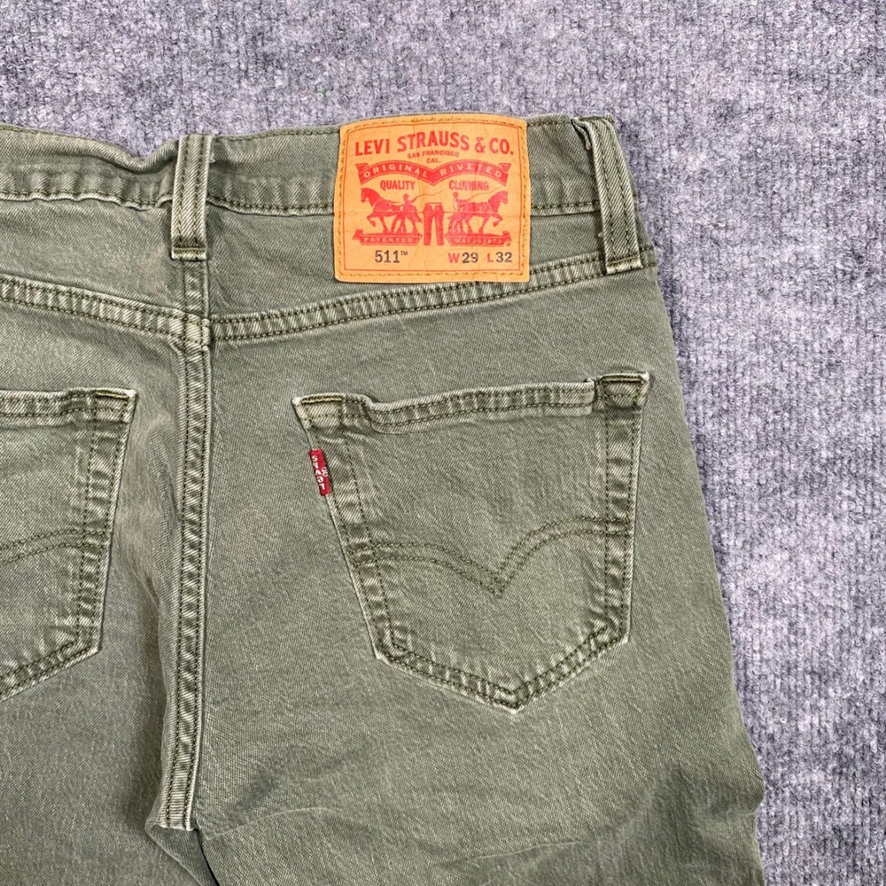 Levis 511 Slim Fit Jeans Mens 29x32 (Meas 28x30) Olive Green Denim 04511-5194‎
